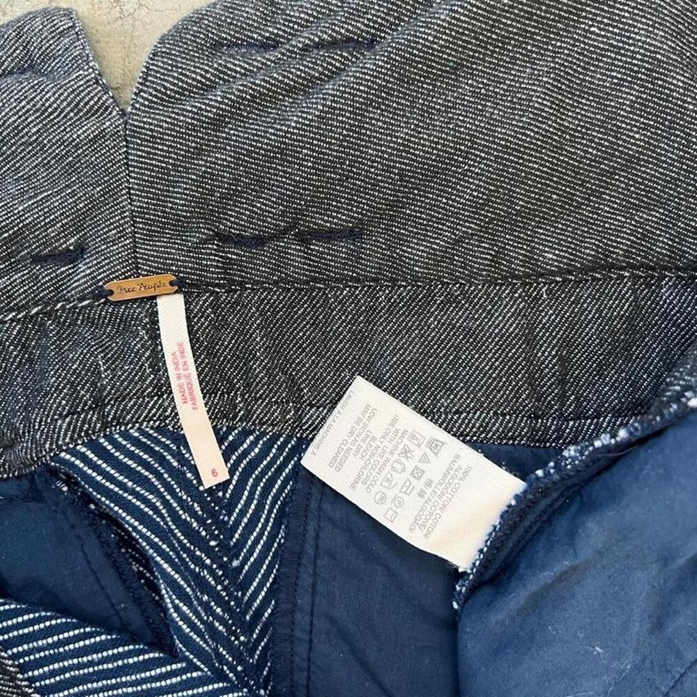 Free People Navy Blue Striped High Rise Tie Waist Capri Trousers Women's 6 - Picture 5 of 8